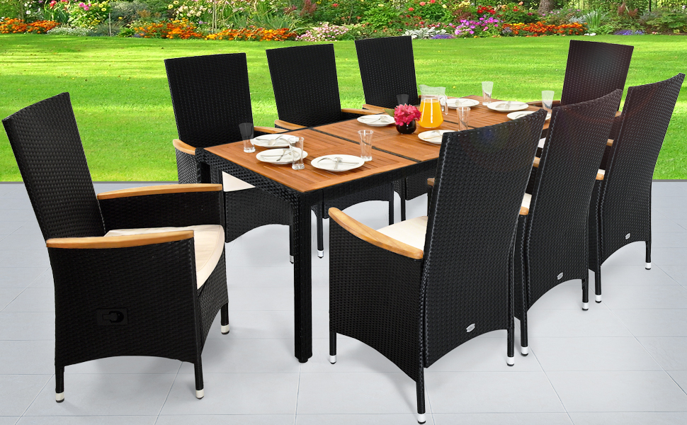 Amazon.de PolyRattan Sitzgruppe 8+1 Schwarz Gartenmöbel Gartenset