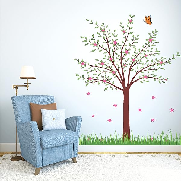 Destudio Tree With Flower Wall Sticker Pvc Vinyl 100 Cm X 135 Cm