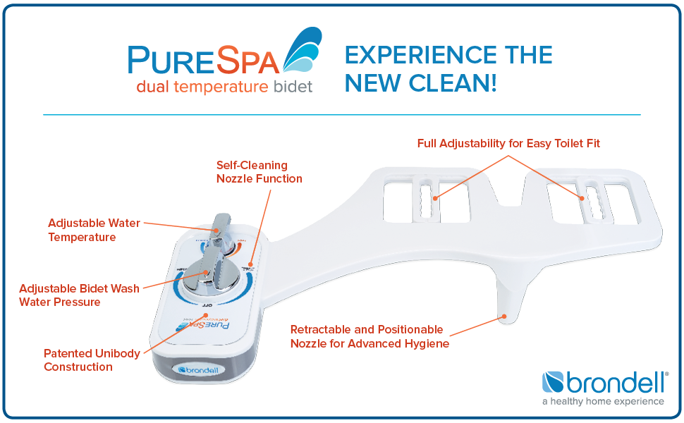 Brondell PureSpa Dual Temperature Warm Water Bidet NonElectric Bidet