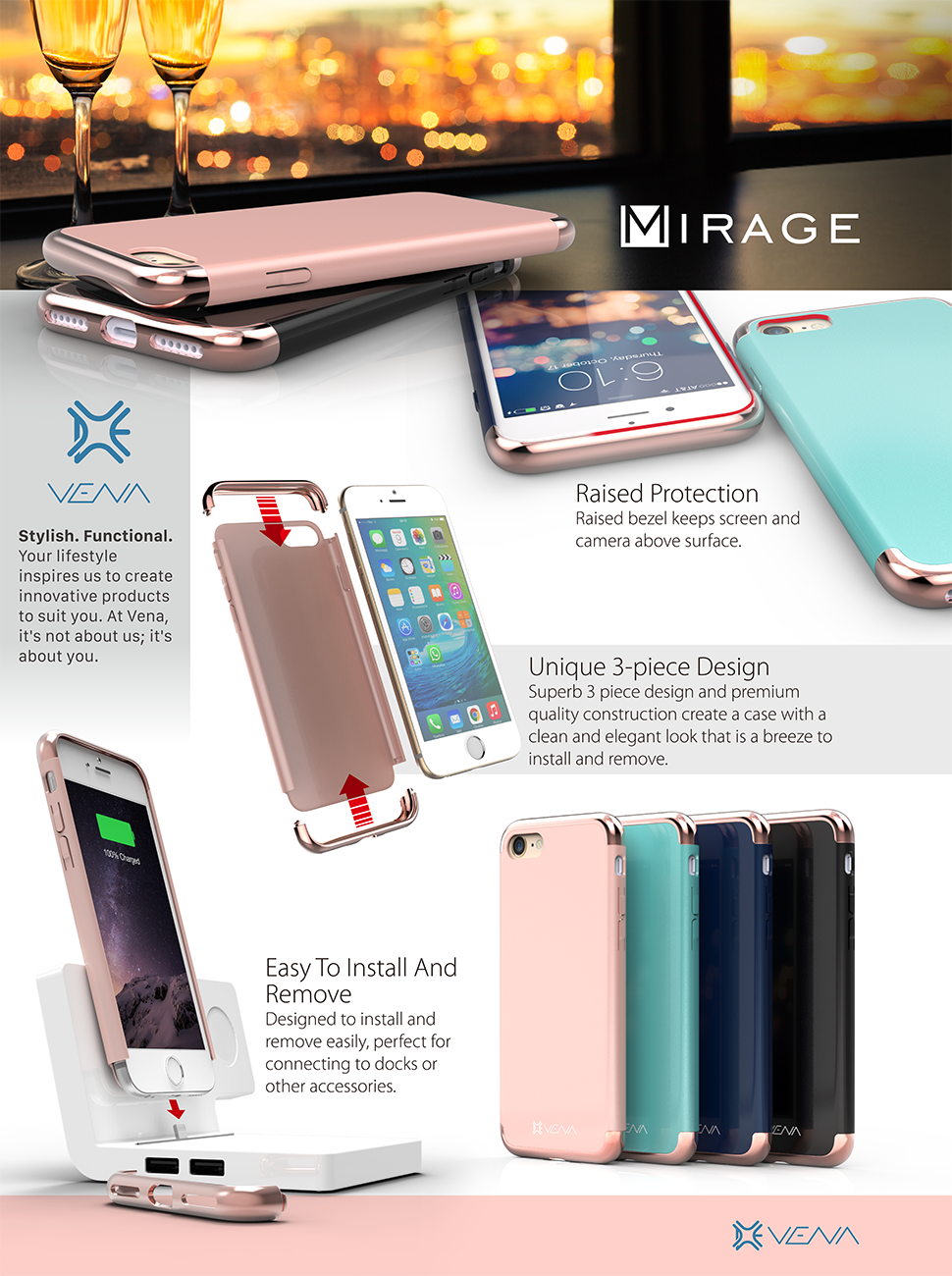 dock iphone case 6 friendly Friendly Vena iPhone Dock Case, Fit 7 Slim [Mirage][Chrome] Hard Case