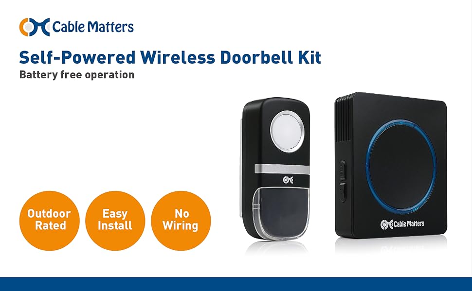 Cable Matters Self Powered Wireless Doorbell Kit in Black