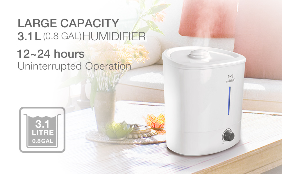Ultrasonic Cool Mist Humidifier, multifun 3.1L/0.8GAL Large Capacity Air Humidifier