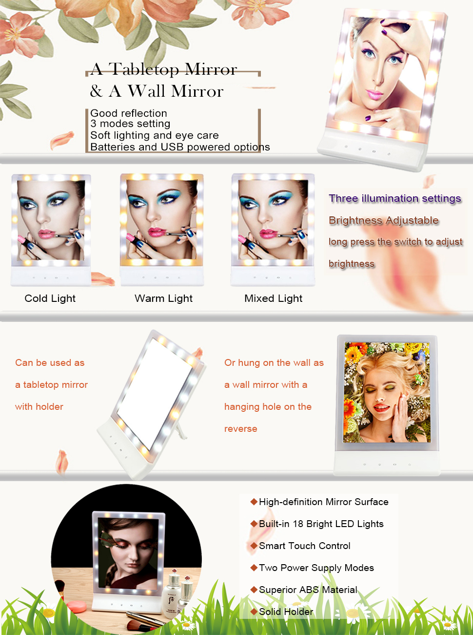 HonestEast Lighted Makeup Mirror Multiple Illumination Settings Tabletop Vanity