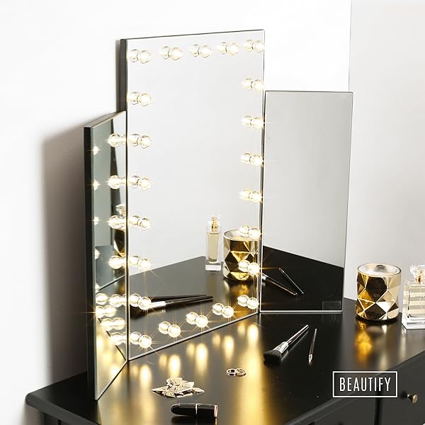 Beautify Large TriFold Hollywood Lighted Makeup Dressing