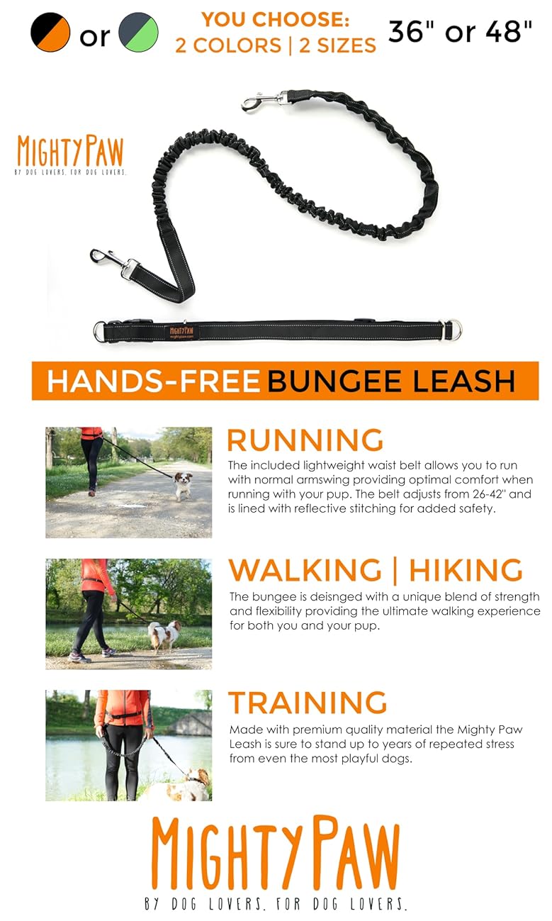 Mighty Paw Hands Free Dog Leash with Extra Length, Premium