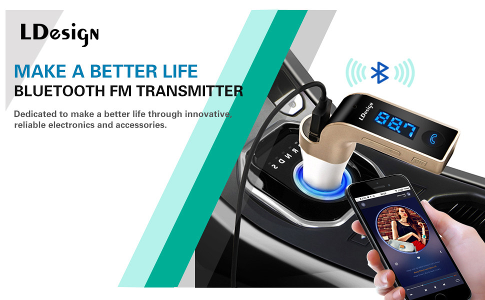 Bluetooth FM Transmitter,LDesign Wireless InCar FM Adapter Car Kit with USB Car