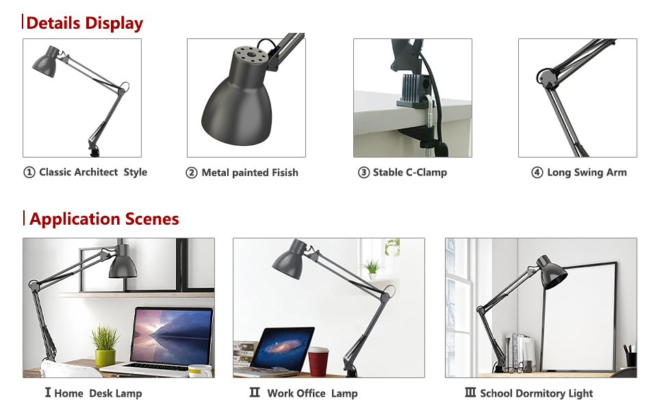 ToJane Swing Arm Desk lamp with Architect Adjustable Folding Metal Twin