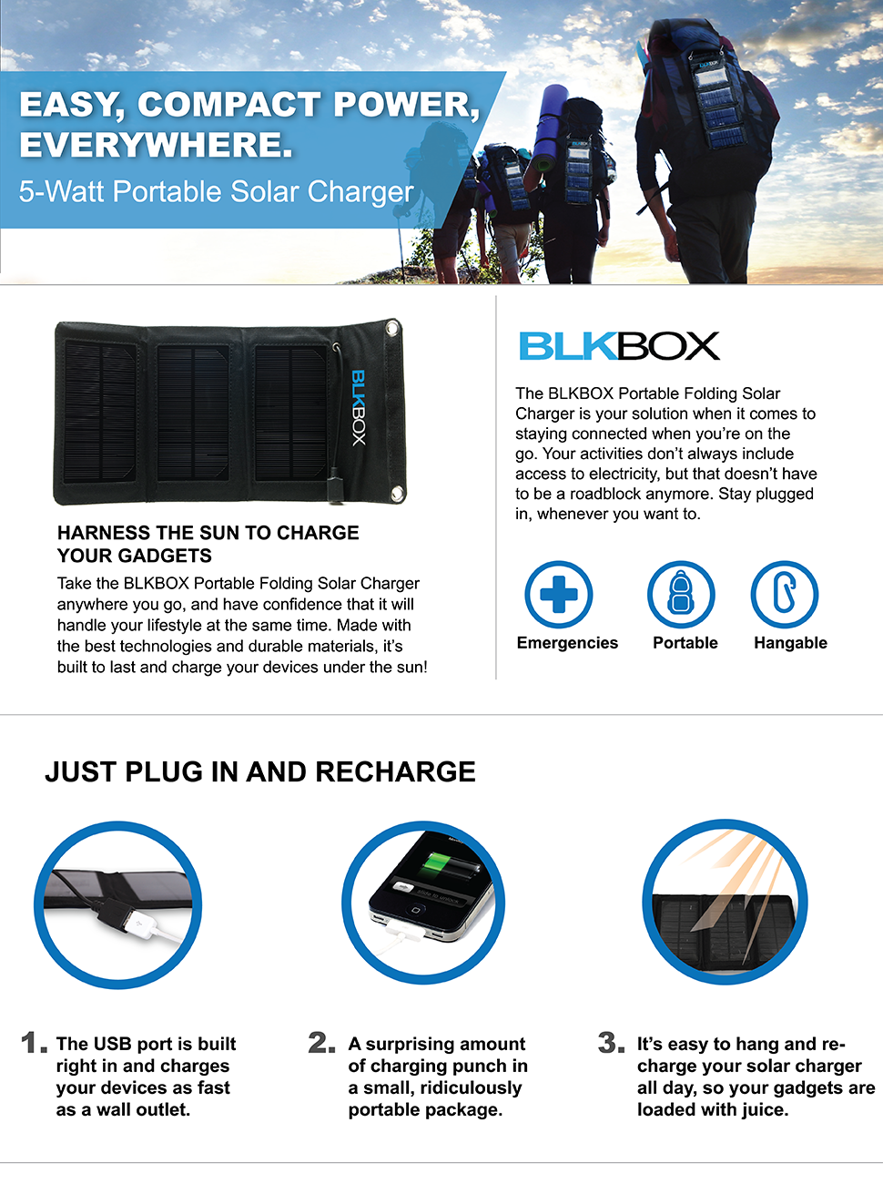 Portable Solar Charger 5W BLKBOX Portable Folding Solar