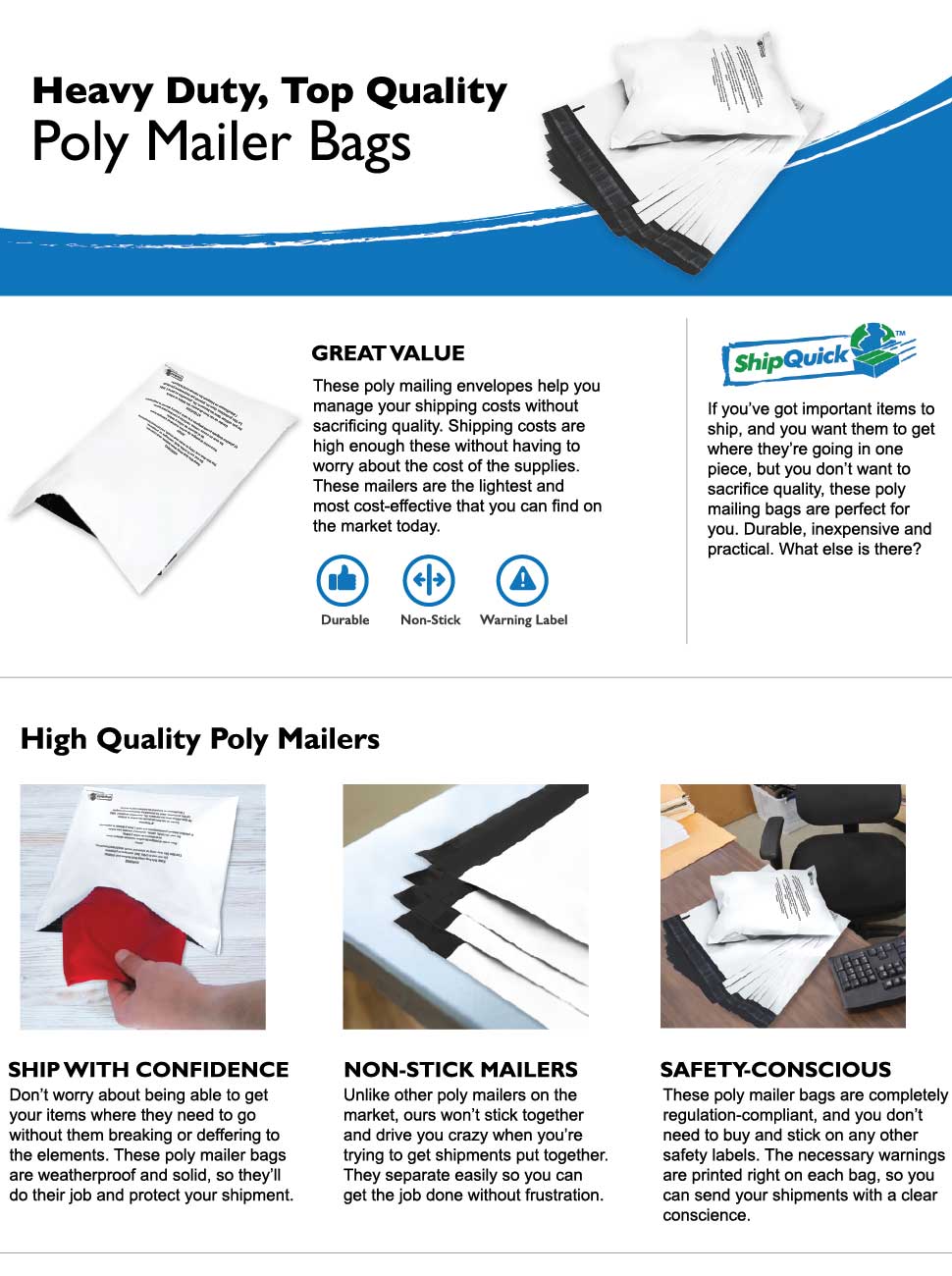Poly Mailer Bags 100 Pack 10x13 ShipQuick Envelope