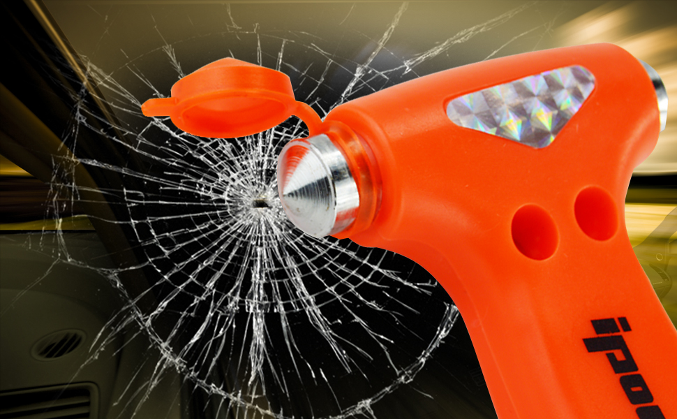 2 PCS IPOW Car Safety Antiskid Hammer Seatbelt Cutter Emergency Class/Window Punch Breaker Auto