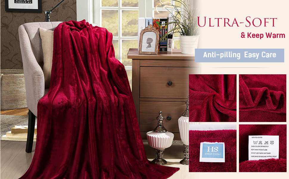 HYSEAS Velvet Plush Throw, Home Fleece Throw Blanket, 50" x