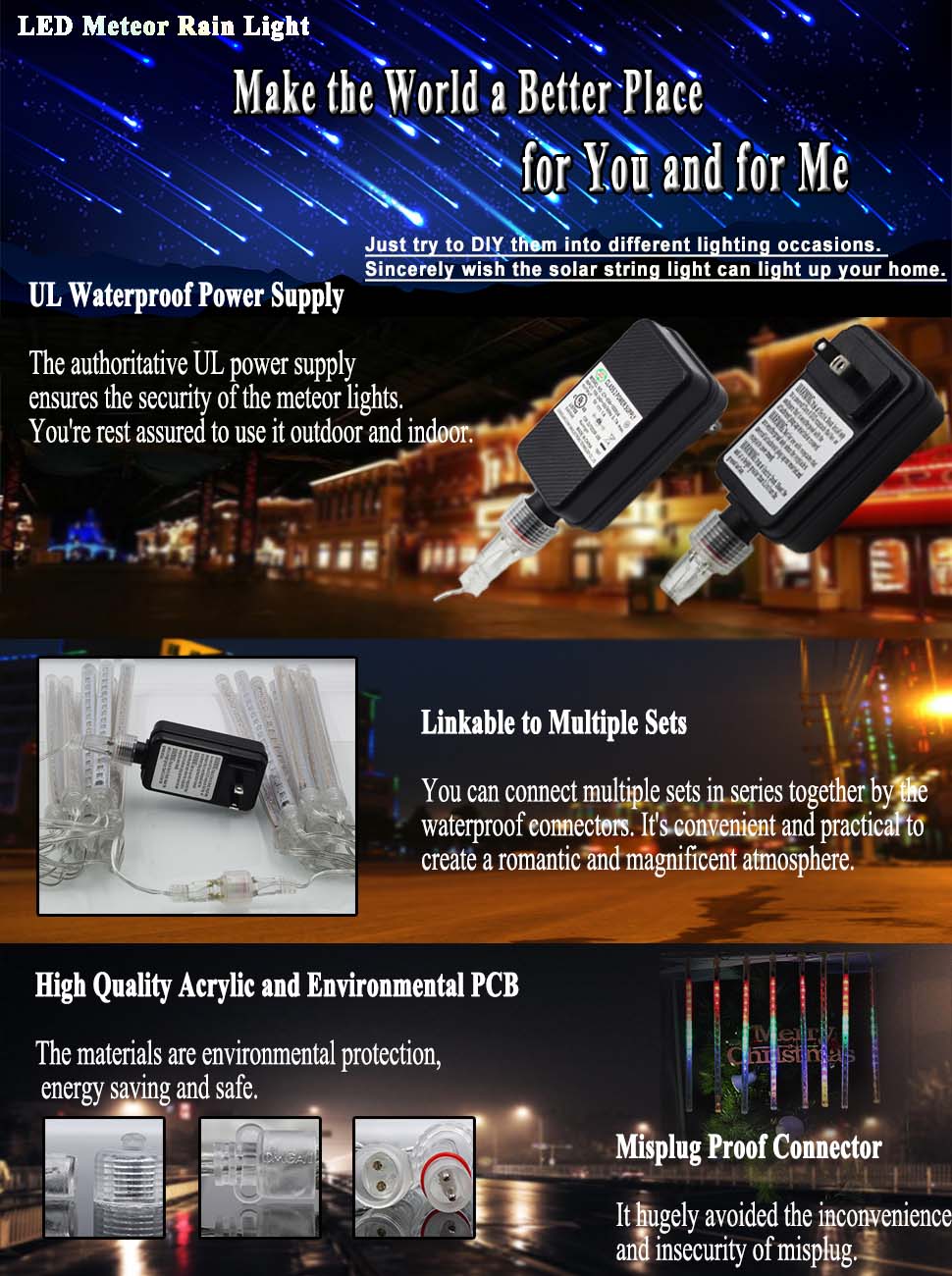 OMGAI Upgraded 30cm 8 Tubes 144 LED Meteor Shower Rain