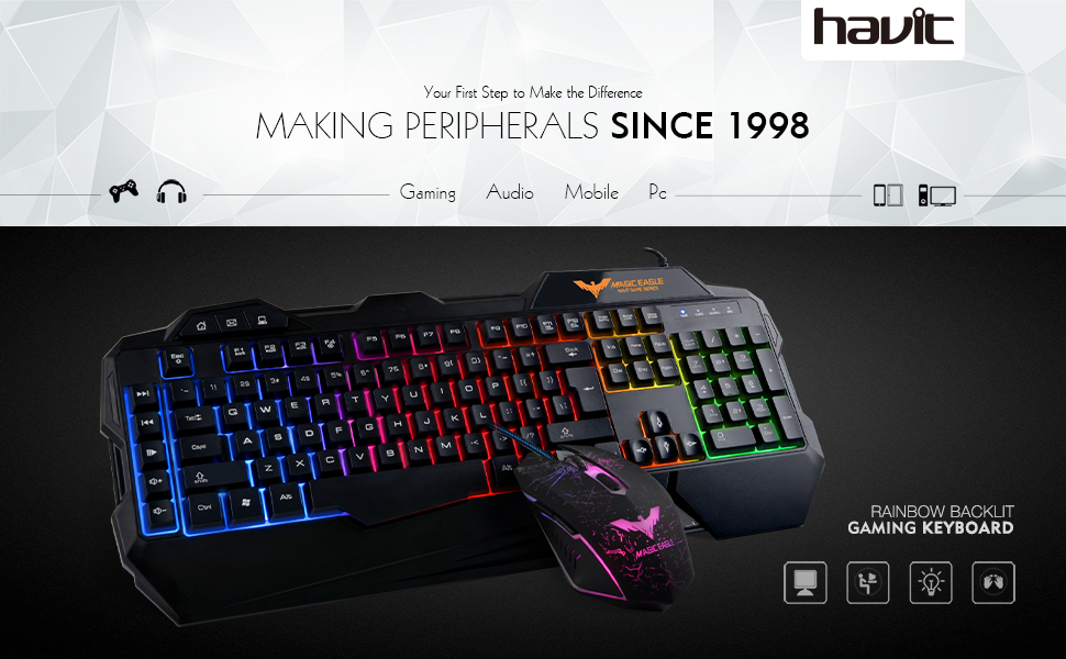 HAVIT Rainbow Backlit Wired Gaming Keyboard and Mouse Combo