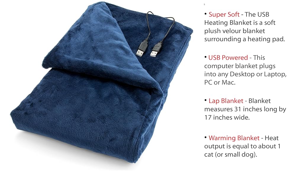 USB Heated Shawl and Lap Blanket Blue Color USB Heated
