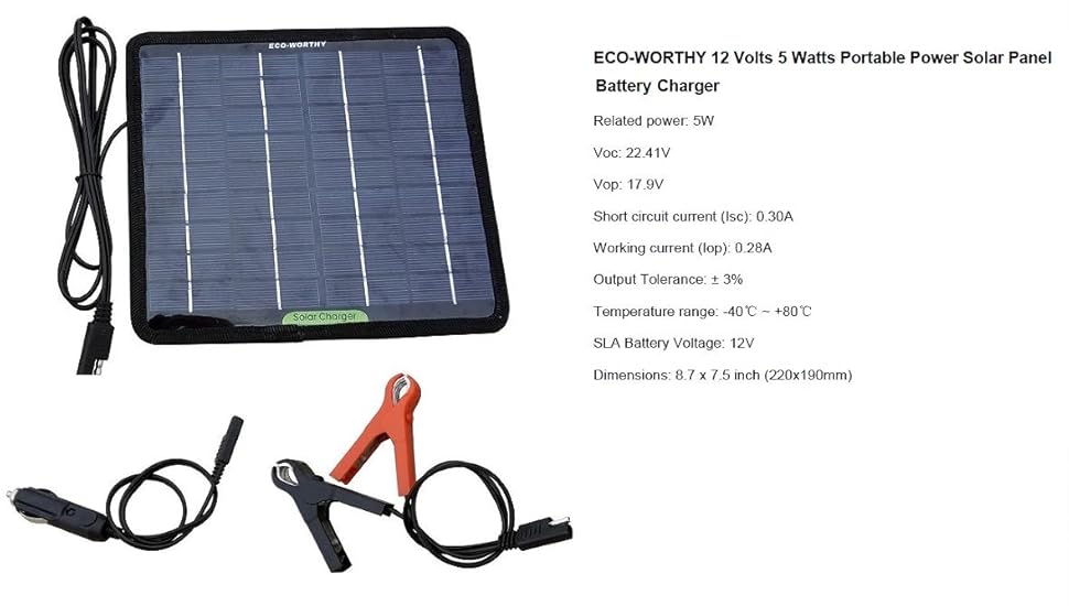 ECOWORTHY 12 Volts 5 Watts Portable Power Solar Panel