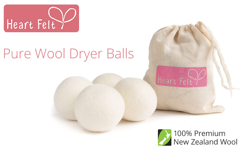Heart Felt Wool Dryer Balls (4 Pack XL) Pure New Zealand