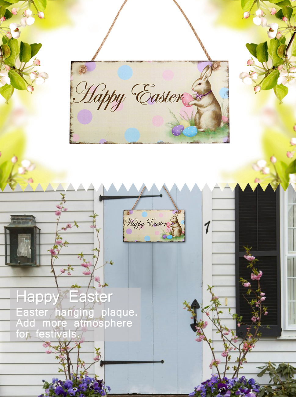 Amazon.com: Easter Bunny Decor Easter Door Hanger Happy ...
