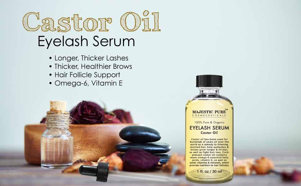 Majestic Pure Castor Oil for Eyelashes Growth Serum, Pure and Organic, Promotes