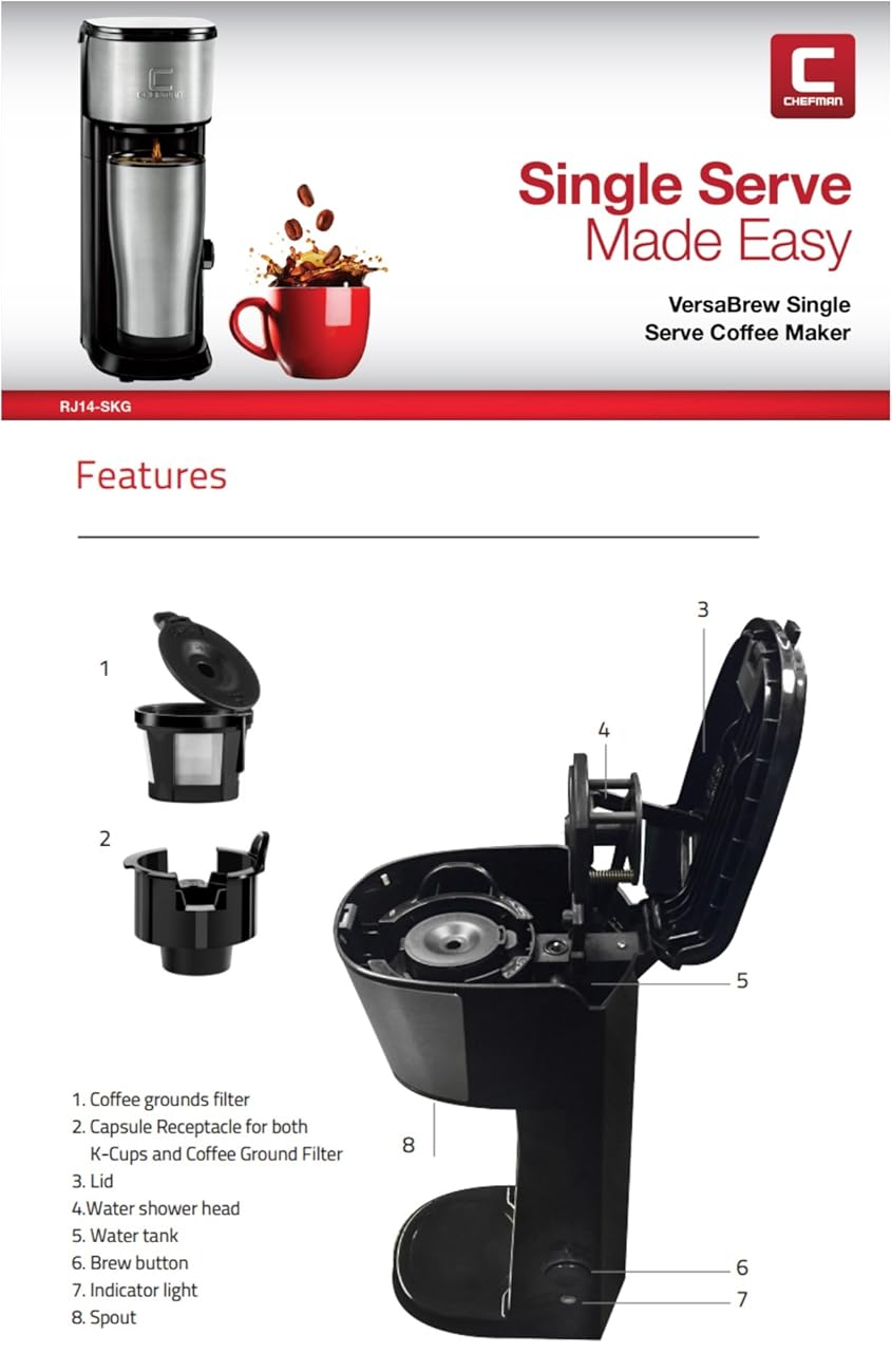 Chefman Coffee Maker KCup VersaBrew Brewer FREE FILTER INCLUDED For