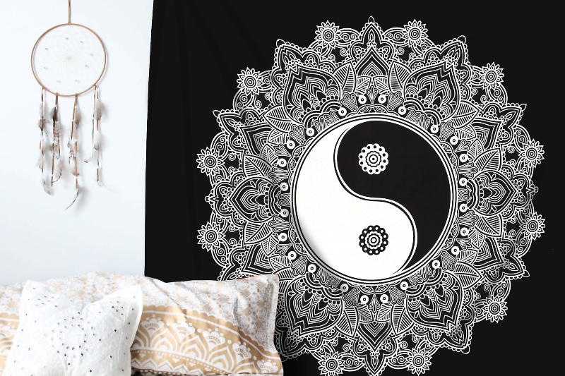 Black And White Tapestry, YinYang Wall Hanging Tapestry, Mandala Tapes – zingydecor