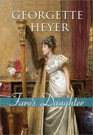 Cover of Faro's Daughter, with a dark-haired woman in a white dress playing the harp