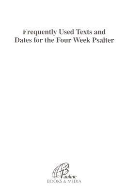 Psalter Week Frequently Used Texts & Dates For The Four Week Psalter by Daughters of ...
