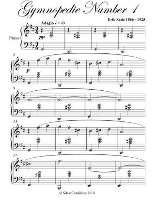 Gymnopedie Number 1 Satie Easy Intermediate Piano Sheet Music by Erik