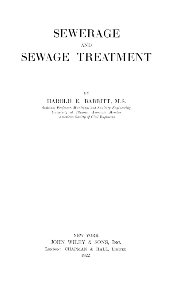 Sewerage and Sewage Treatment by Harold Eaton Babbitt Goodreads