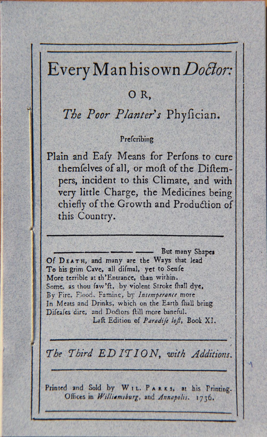 Every Man His Own Doctor The Poor Planter's Physician
