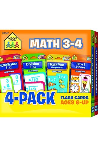 School Zone Math 3-4 4-Pack Flash Cards: 224 Cards, 3rd Grade, 4th ...