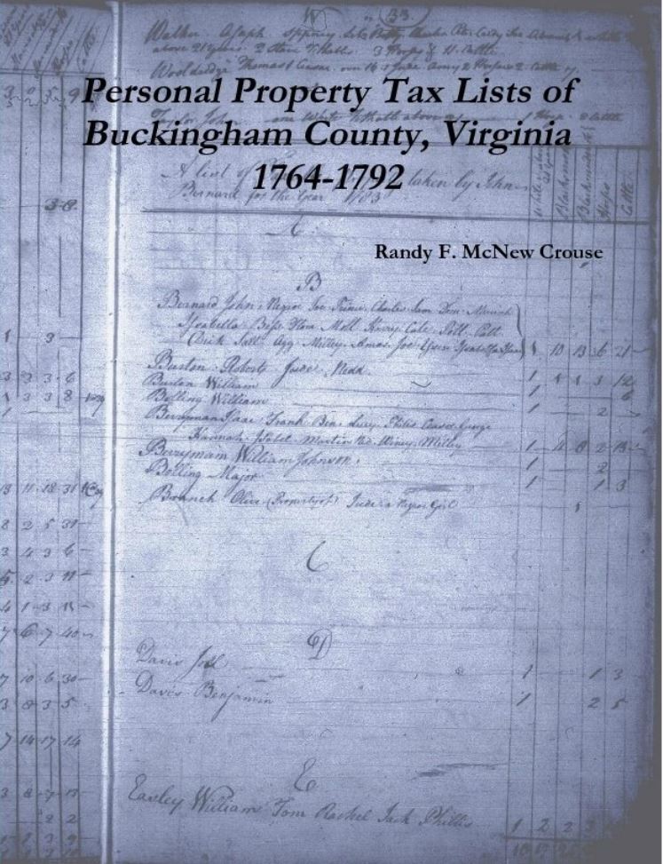 Personal Property Tax Lists of Buckingham County, Virginia 17641792 by