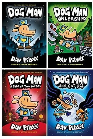 Dogman 4 Book set: Dog man Dog Man, Unleashed, A Tale of Two Kitties, Dog Man and Cat Kid