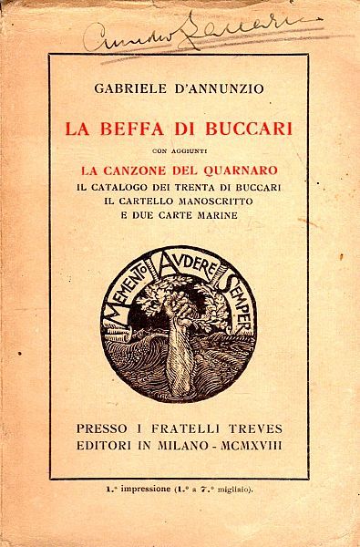 La beffa di Buccari con aggiunti la canzone del Quarnaro, il catalogo