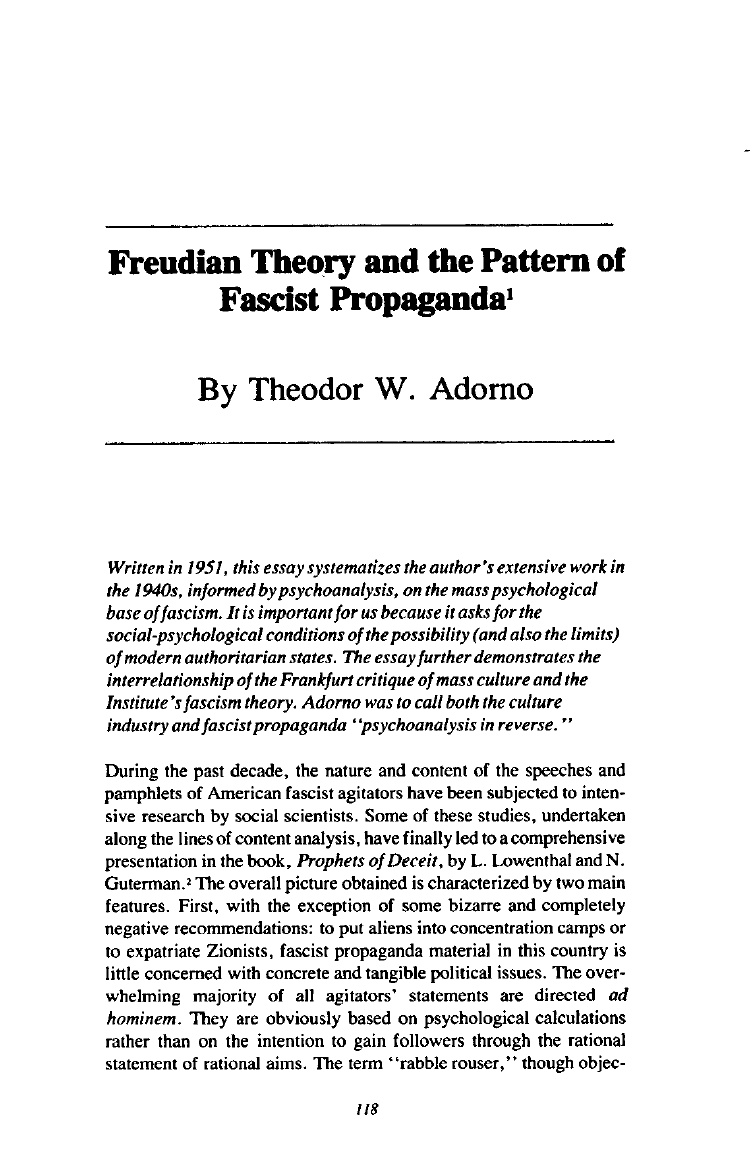Freudian Theory and the Pattern of Fascist Propaganda book cover
