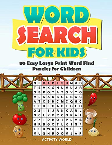 Word search for kids 80 easy large print word find puzzles for 
