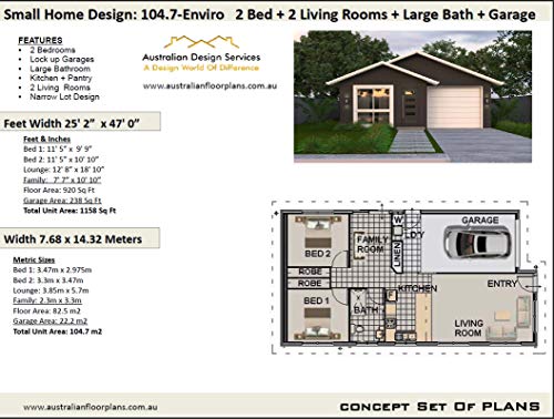 2 Bedroom Granny Pod House Plan - Small Home with Garage - Accessory