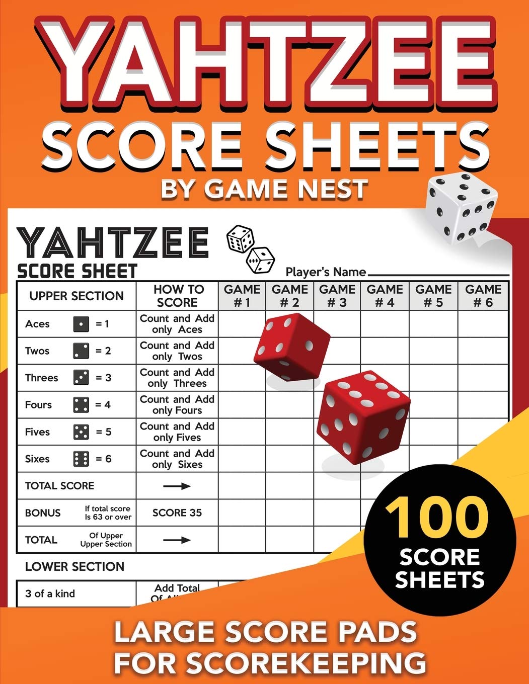 Yahtzee Score Sheets: 100 Large Score Pads for Scorekeeping | 8.5" x 11 ...