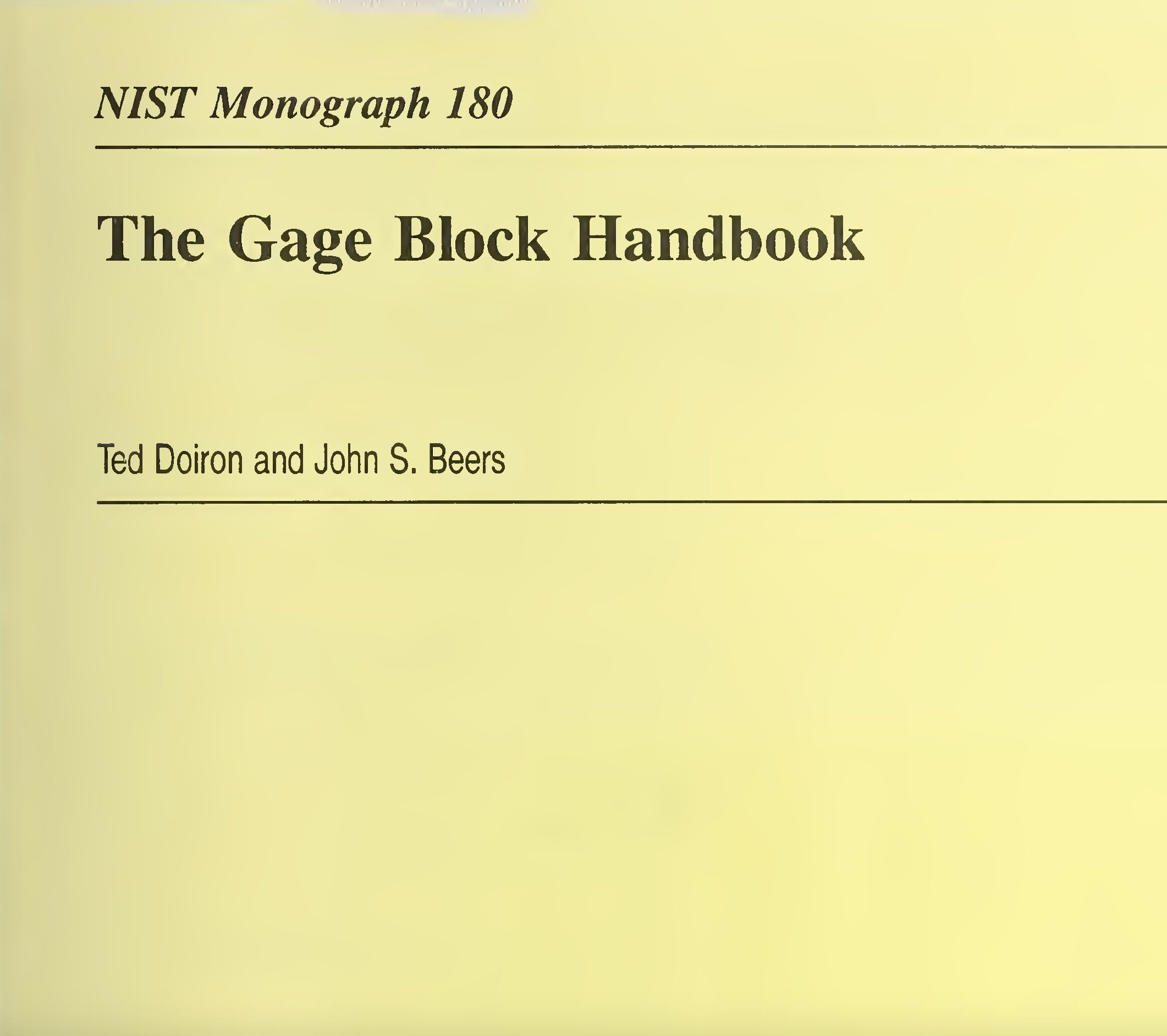 The Gauge / Gage Block Handbook by U.S. National Institute of Standards