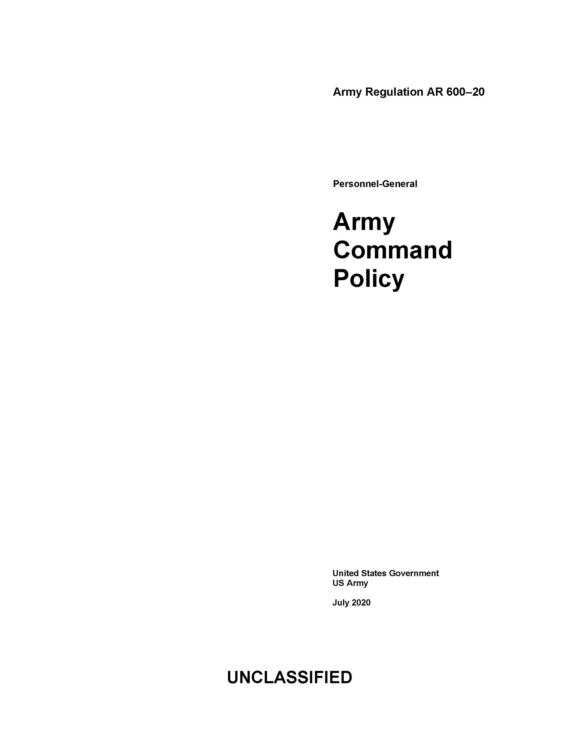 Army regulation ar 600 20 army command policy july 2020 by u s army