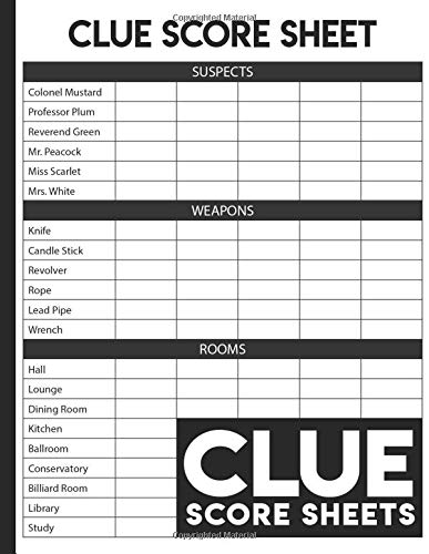 Clue Score Sheets: 130 Large Score Sheets | Clue Board Game Pads. by ...
