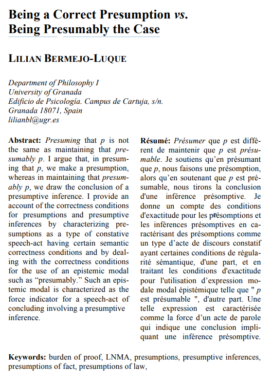Being a Correct Presumption vs. Being Presumably the Case by Lilian ...