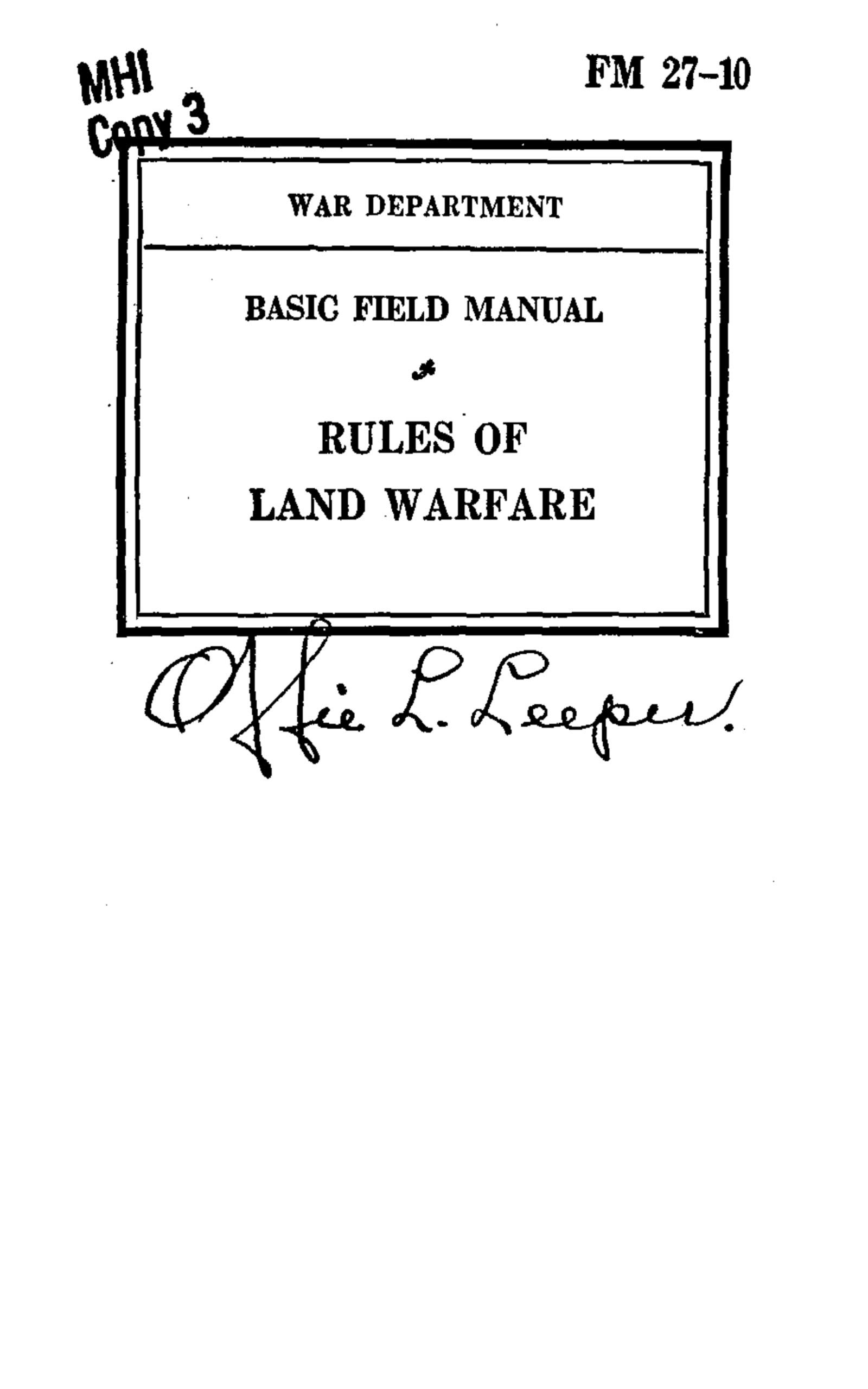 FM 2710 Rules of Land Warfare 1940 by U.S WAR DEPARTMENT Goodreads