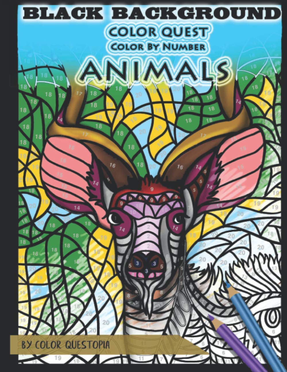 Color Quest Color by Number Animals BLACK BACKGROUND: Advanced Mosaic ...