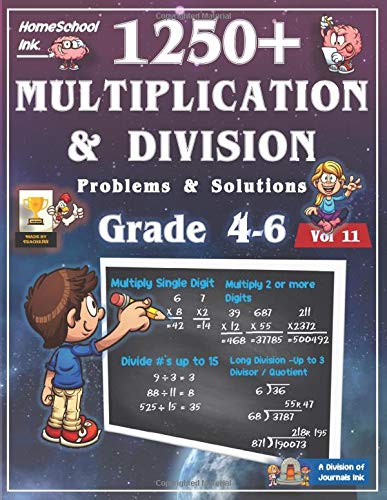 Multiplication Division Math Workbook for 4th 5th 6th Grades: 1250 ...