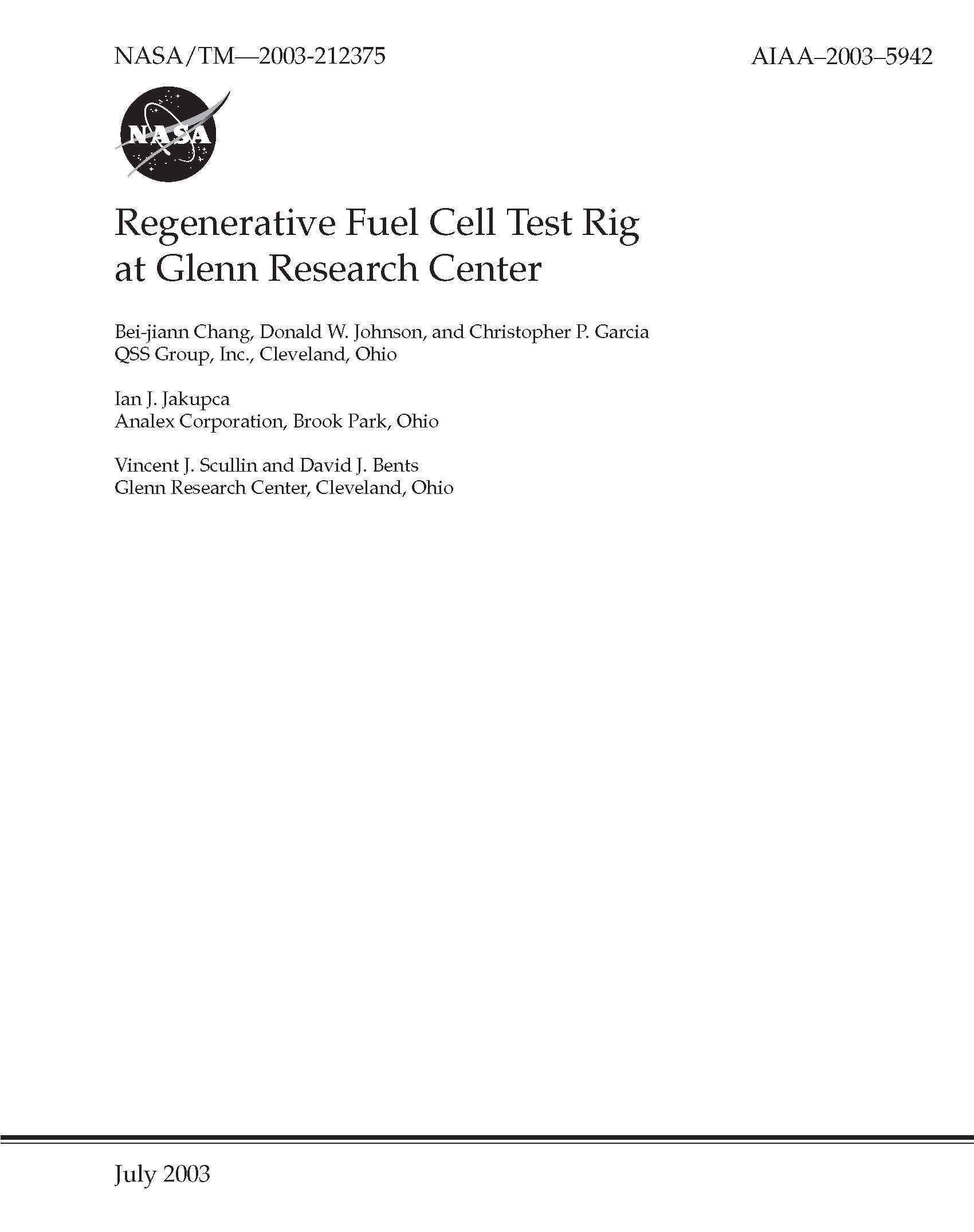 Regenerative Fuel Cell Test Rig at Glenn Research Center by National