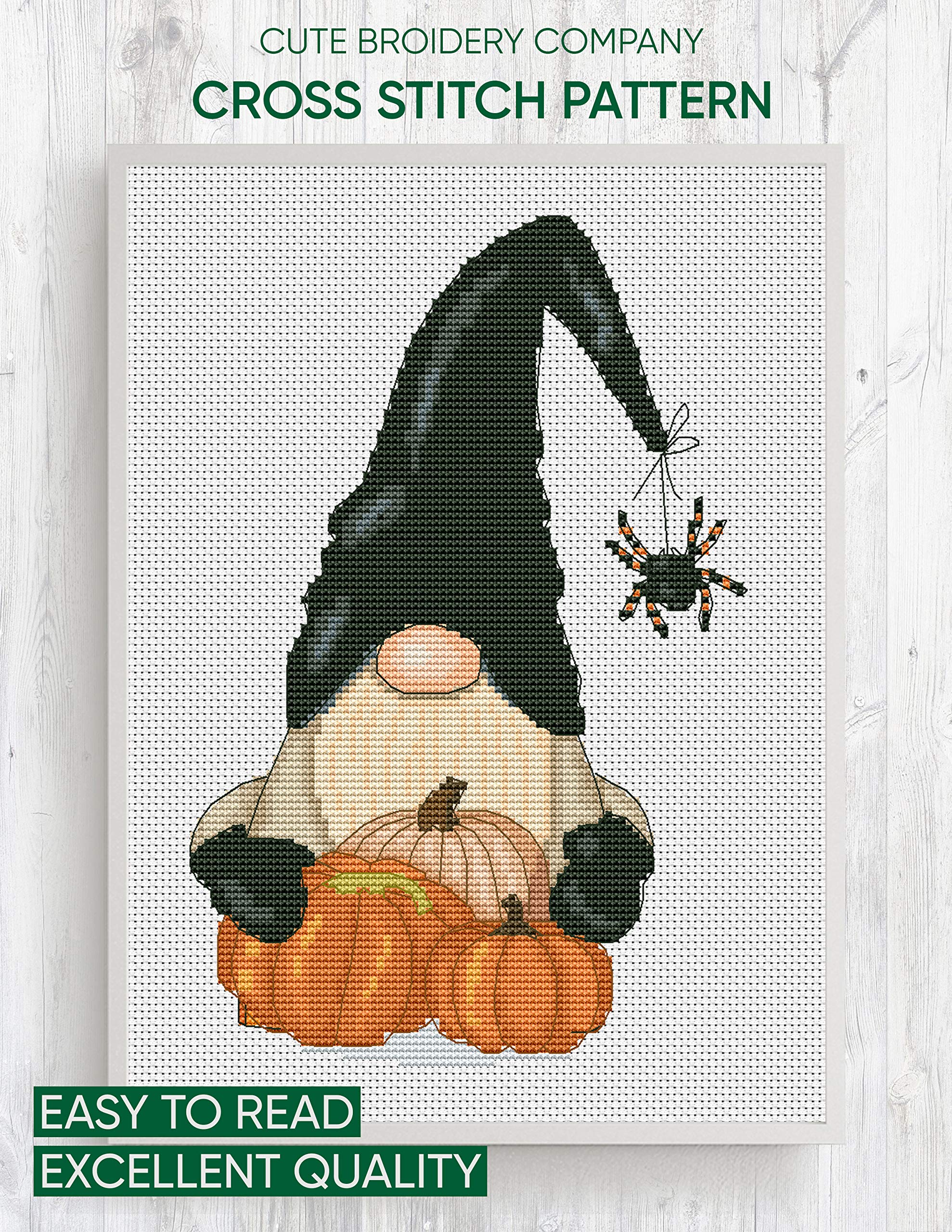 Cross stitch pattern: Halloween gnome: Counted cross stitch