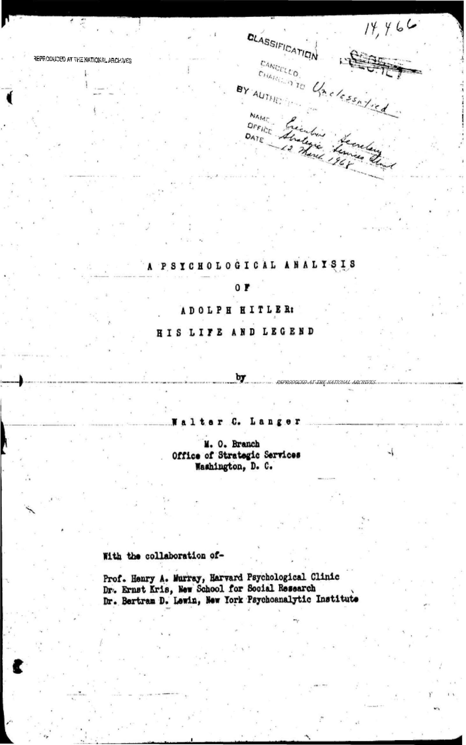 Psychopathogram Hitler A Psychological Analysis of Adolf Hitler: His Life and Legend by U.S ...
