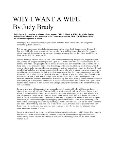 i want a wife judy brady thesis