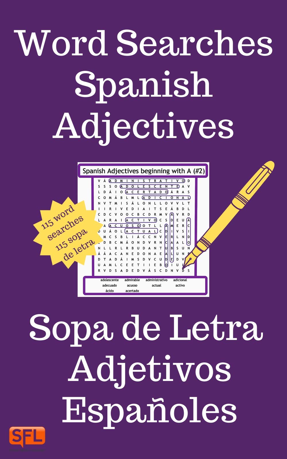 Word Searches Spanish Adjectives Sopa De Letras Adjetivos
