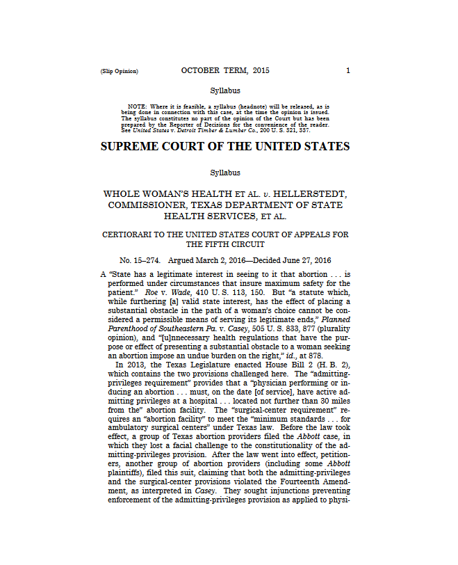 Whole Woman's Health v. Hellerstedt, 579 U. S. _ by Stephen G. Breyer